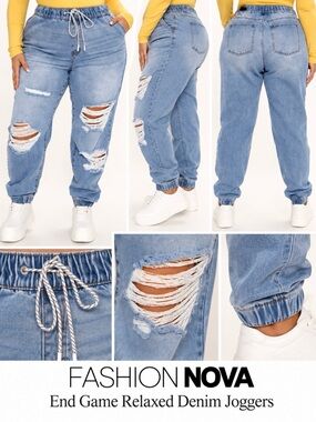 Fashion Nova End Game Relaxed Denim Joggers Distressed Plus Size Jeans 3X